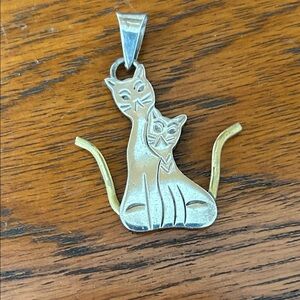 Gold and Silver Cat Duo Pendant Necklace - Pets Cat Jewelry